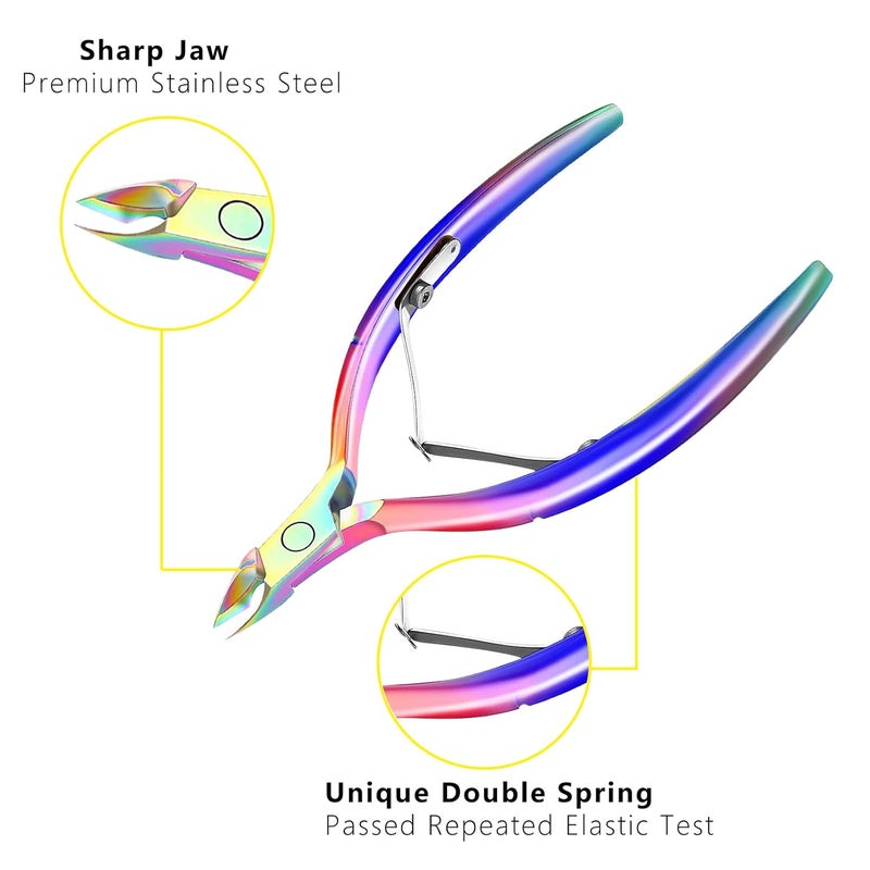 DecuT Cuticle Remover Trimmer Pusher Nippers - Cuticle Remover Professional Durable Toe Pedicure Nail Manicure Tools Set, Stainless Steel Cuticle Nipper Cutter Clipper (Colored Pusher) - Image 2